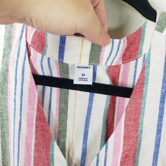 Women's Old Navy Linen Blend Vertical Strip Summer Spring Button Up Dress XS - Picture 3 of 11